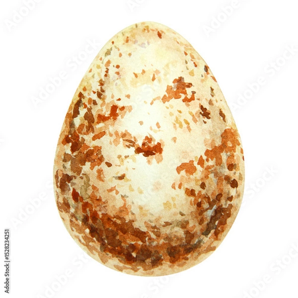 Fototapeta Watercolor illustration of a speckled bird egg in warm brown and beige tones. Suitable for spring, Easter, nature themes, and wildlife-inspired designs. Hand-painted with soft texture.