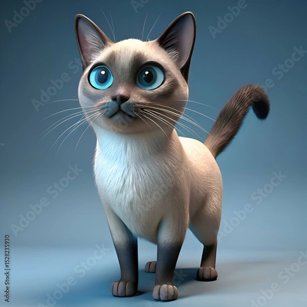 Obraz Cute cartoon Siamese cat looking up.