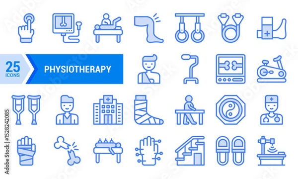 Obraz 25 Blue Line Physiotherapy Icons for Healthcare Websites and Apps.