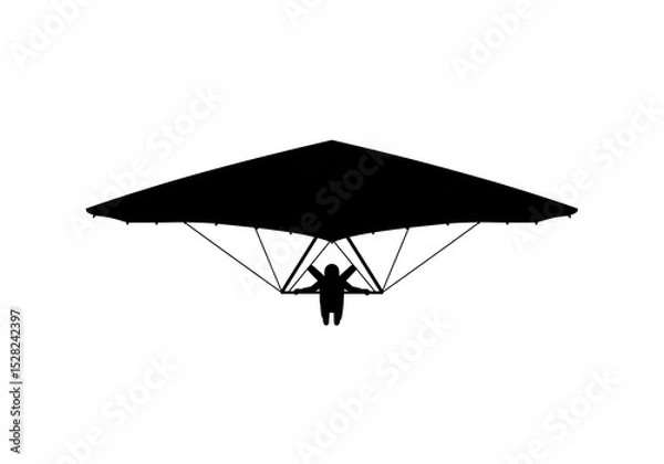 Fototapeta Silhouette of a hang glider with a person visible against a plain white background in a simple style