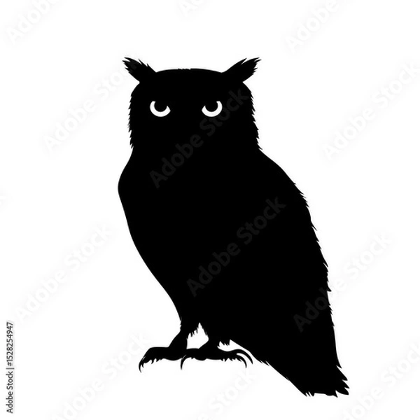 Fototapeta Black owl silhouette isolated on transparent or white background — ideal for nature, wildlife, nocturnal themes, logos, icons, and creative design projects.