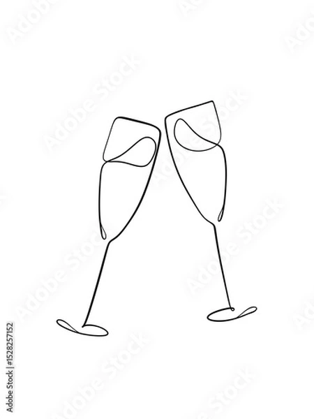 Obraz The wine glass cheers in One Line Illustration.  – Minimalist Printable Wall Art – Elegant Bar & Kitchen Decor