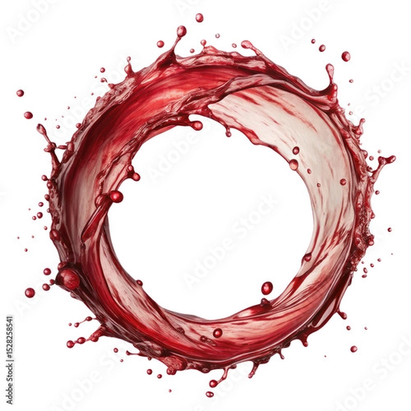 Fototapeta red wine splash in the shape of circle drink swirl isolated on transparent white background png, clipping path
