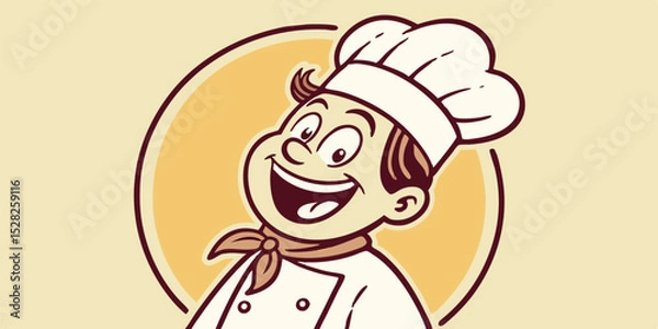 Fototapeta Happy Chef Cartoon Character Logo Design Perfect for Restaurants Branding and Culinary Businesses