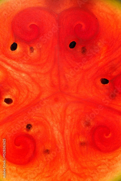 Obraz Macro of a cross section of a fresh watermelon. Watermelon background