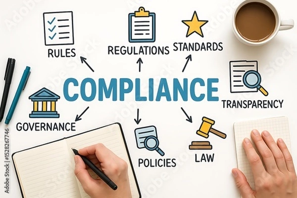 Fototapeta Achieving Regulatory Compliance A Guide to Rules, Regulations, Standards, Governance, and Transparency in Business Operations