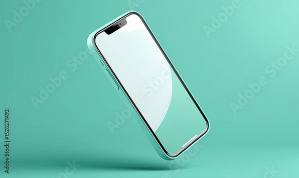 Fototapeta A minimalist, high-tech smartphone, suspended in mid-air, showcasing a blank display, symbolizing modern communication and innovation.