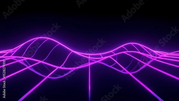 Obraz Retro Futuristic Neon Grid Loop – Electric Waves in Purple and Blue