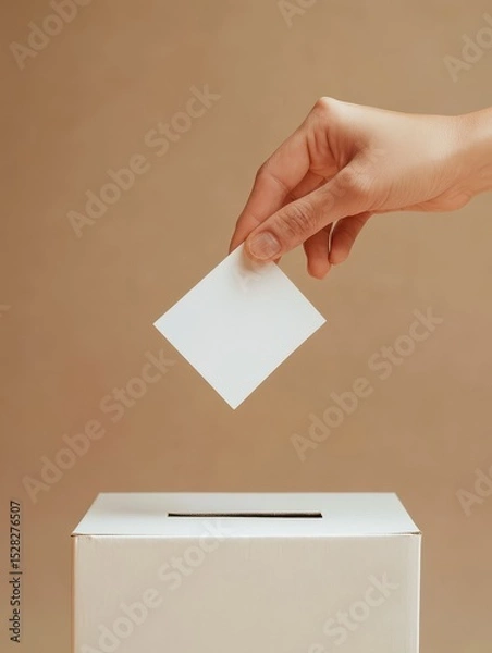 Obraz Close-up of a voting box with a hand just above, ready to drop a ballot