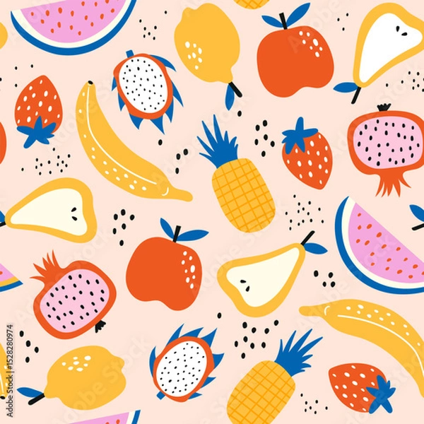 Fototapeta Seamless pattern with fresh fruit.  Vector