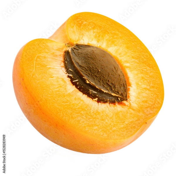 Obraz A halved apricot with its pit prominently displayed, showcasing its texture on the transparent background