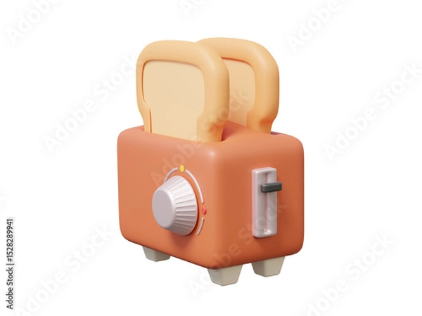 Obraz Orange toaster icon on isolated background png. Modern design electronic hot tool appliance cook toast food breakfast household. 3d rendering illustration element