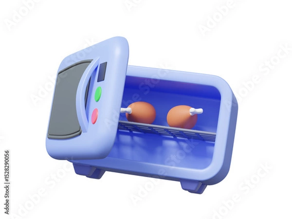 Obraz 3d render Electronic technology heat Open microwave on isolated background. Cooking drumstick oven defrost food bakery shop pastry dessert. Minimal cartoon design cute. illustration element
