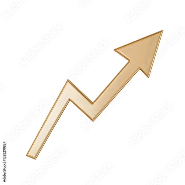Fototapeta 3D golden arrow pointing up on business graph symbolizing growth, success and achievement, isolated on transparent background.