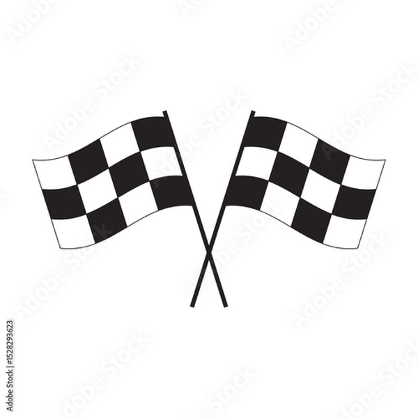 Fototapeta Race flag icon. Crossed checkered racing flags silhouette. Vector finish line icon for motorsports and speed-themed design