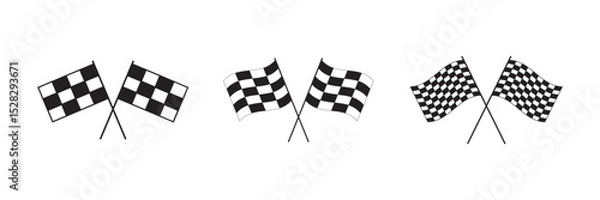 Fototapeta Checkered racing flag icon set. Two crossed checkered flags silhouette. Racing flag vector. Perfect for sports and finish line designs.