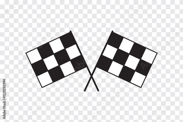 Fototapeta Checkered flag on a pole waving in the wind for race completion. Checkered racing flag. Competition sport flag. Starting flag auto and moto racing. Set start and finish crossed sport racing flags. 