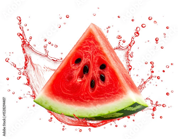Obraz  “Watermelon Slice with Juicy Splash Effect, PNG”.