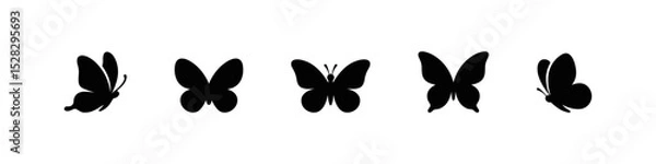 Obraz Butterfly icons in flat black silhouette style set.