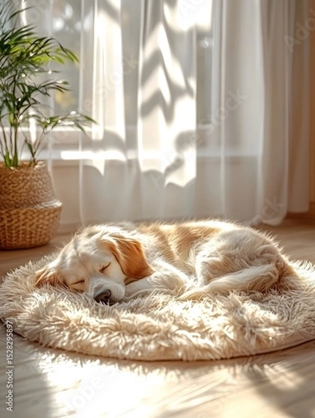 Obraz Living room under the sunshine and lazy pet dog