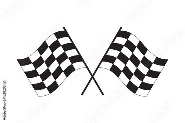Fototapeta Checkered flag on a pole waving in the wind for race completion. Checkered racing flag. Competition sport flag. Starting flag auto and moto racing. Set start and finish crossed sport racing flags. 