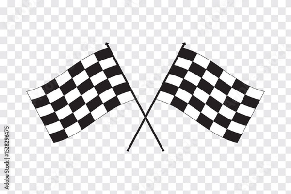 Fototapeta Race flag icon. Crossed checkered racing flags silhouette. Vector finish line icon for motorsports and speed-themed design. Race flag icon on transparent background.