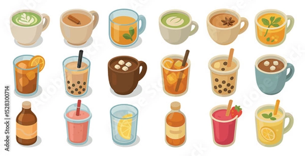 Obraz Assorted beverage collection featuring tea, coffee, and cold drinks for refreshment concepts