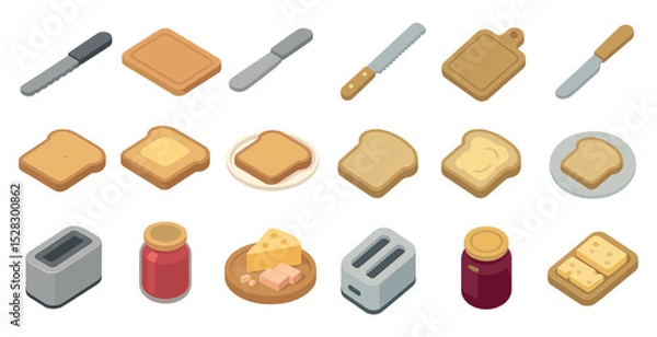 Fototapeta Breakfast essentials with toast, spreads, and kitchen utensils for culinary inspiration