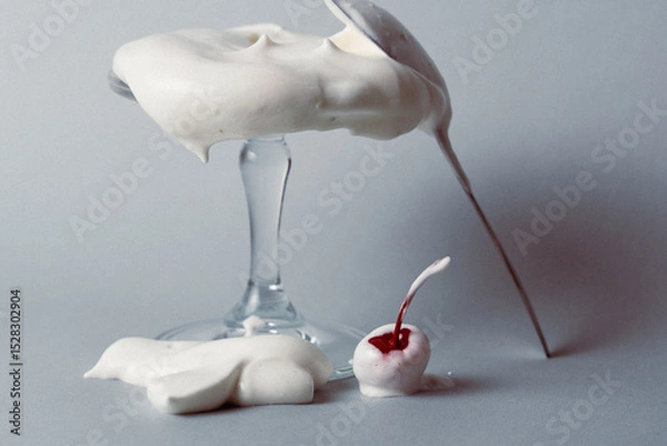 Obraz Whipped cream overflowing a glass with a cherry