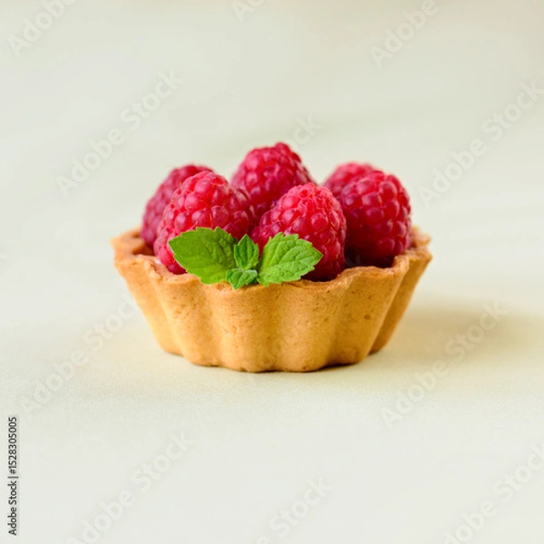 Fototapeta raspberry cupcake with mint