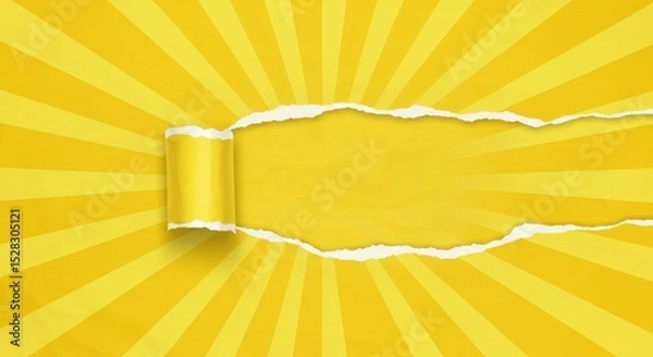 Obraz Yellow Sunburst Ripped Paper Banner - Summer, energy, joy, announcement, promotion. A cheerful design element ideal for advertising or promotional materials