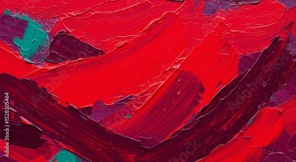 Obraz Abstract Red and Purple Impasto Painting - Vibrant red and purple hues in a dynamic impasto . Thick paint strokes create texture and movement. Perfect for modern art lovers