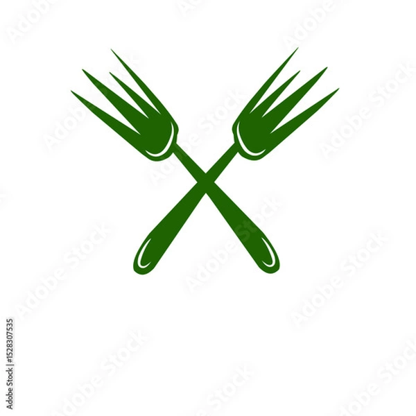 Fototapeta Abstract depiction of crossed green forks against a simple background
