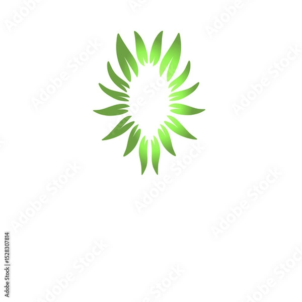 Fototapeta Abstract botanical ellipse with radiant green petals on solid black backdrop