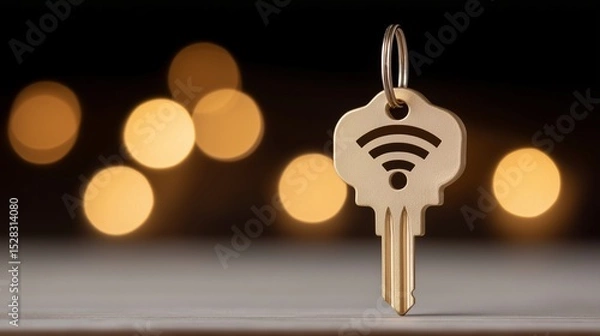Obraz Golden Key Unlocks Wireless Connectivity Access Digital Security Represents Network Connection Power