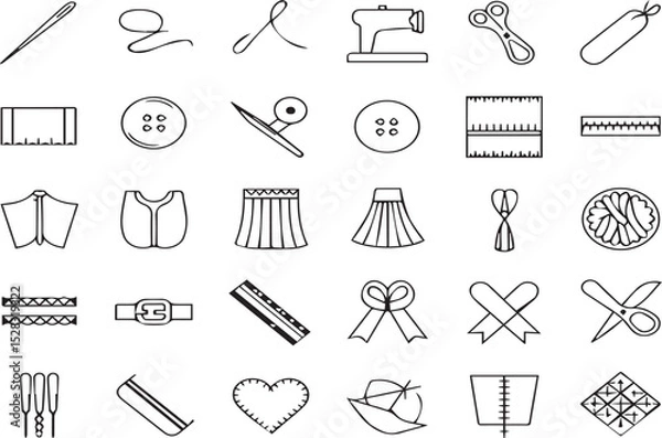 Fototapeta A set of sewing elements - minimal thin line web icon set. Outline flat icons collection set vector illustration