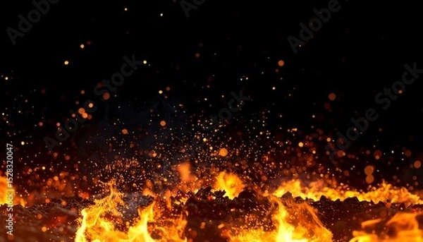 Fototapeta Fiery Embers with Sparks, and Night.