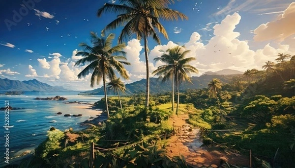 Obraz 「ジブリのようなアニメ風景｜美しい山と谷の幻想的な自然アート」

