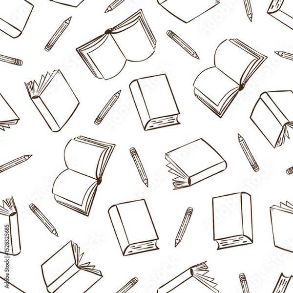 Obraz Back to school doodle seamless pattern with books and pencils. Vector education print