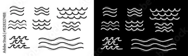 Fototapeta Doodle waves line set. Ocean surf curl, sea wave illustration in line. Doodle aqua and river vector icons set