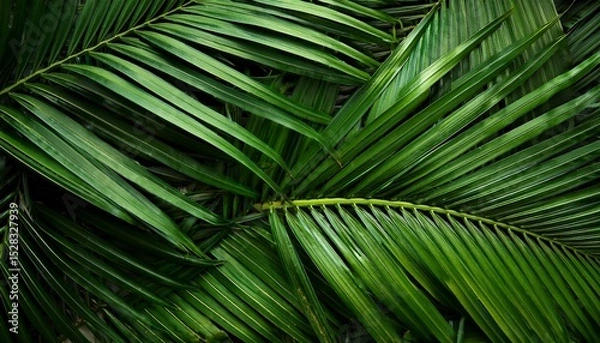 Fototapeta tropical palm leaves from above background