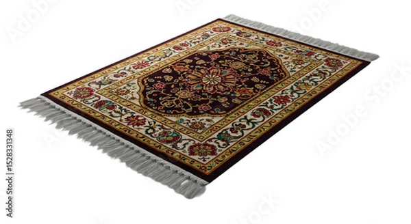 Fototapeta Rectangular Area Rug: Maroon and Beige Floral Pattern with Fringe