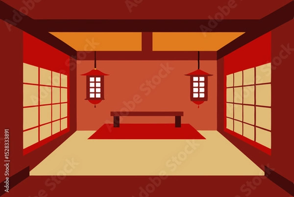Obraz Empty Japanese Dojo Cartoon Animation Background Vector illustration