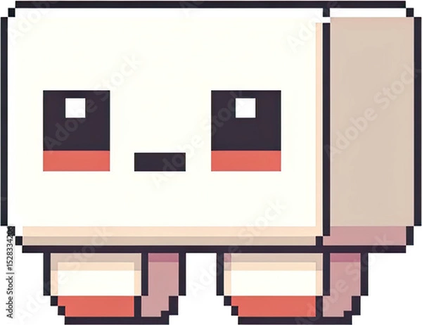 Fototapeta Pixelated cube-shaped creature with neutral expression.