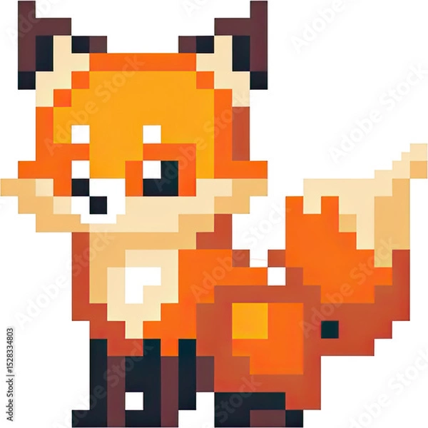 Fototapeta Pixelated image of a small, cute fox.