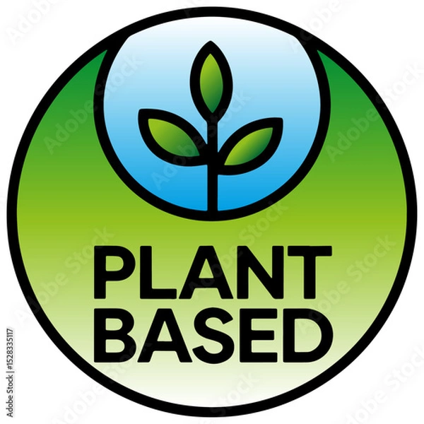 Fototapeta Plant Based text logo with a small plant icon, green Plant Based icon, Plant Based badge with small plant