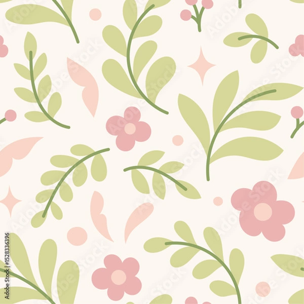 Fototapeta Delicate vector seamless floral pattern. Cute background with botanical elements.