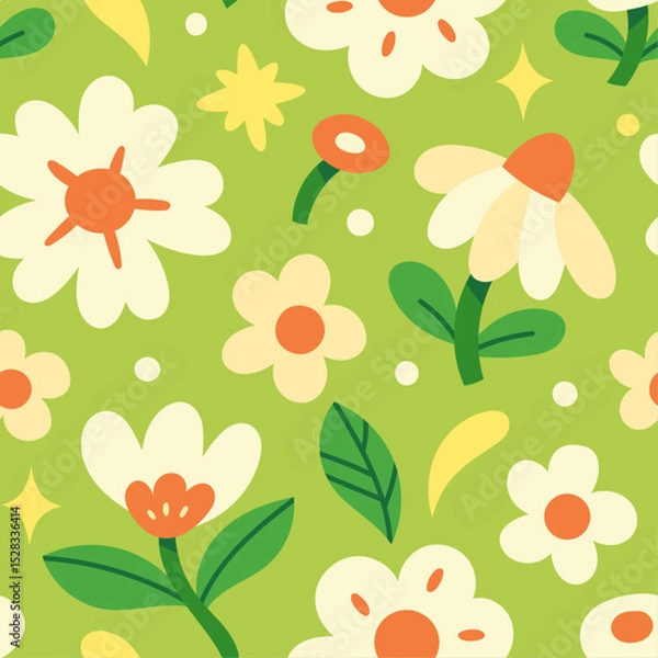 Obraz Cute floral vector seamless pattern. Delicate background with hand-drawn flowers and leaves. 