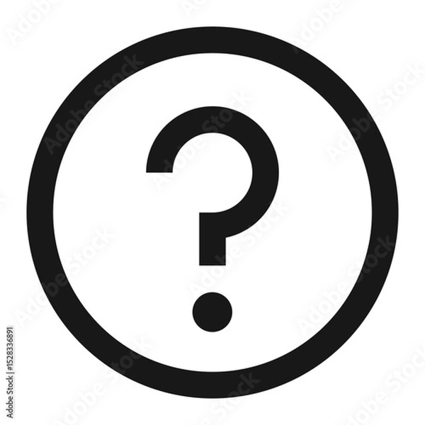 Fototapeta A simple black question mark icon enclosed within a circular border on a white background design element