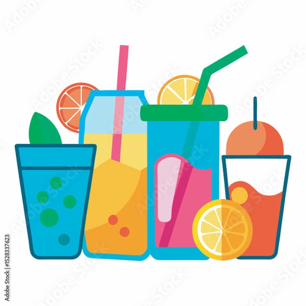 Fototapeta Colorful Summer Fruit Juice Drinks Vector